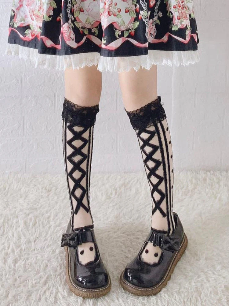 Sweet Satin Ribbon Lace Knee Socks - Image 4