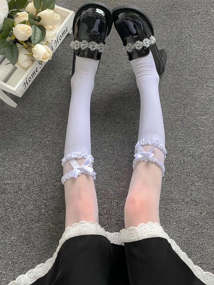 Sweet Satin Ribbon Lace Knee Socks - Image 6