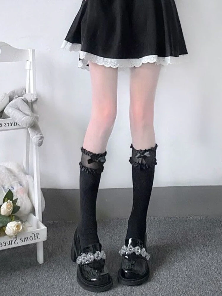 Sweet Satin Ribbon Lace Knee Socks - Image 7