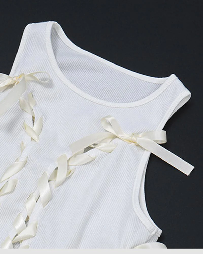 Sweetcross Ribbon Tank Coquette Top - Image 3
