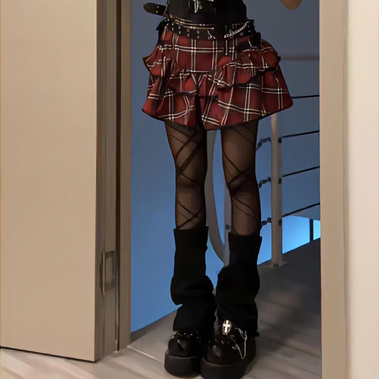 Tartan Red Plaid Goth Skirt - Image 6