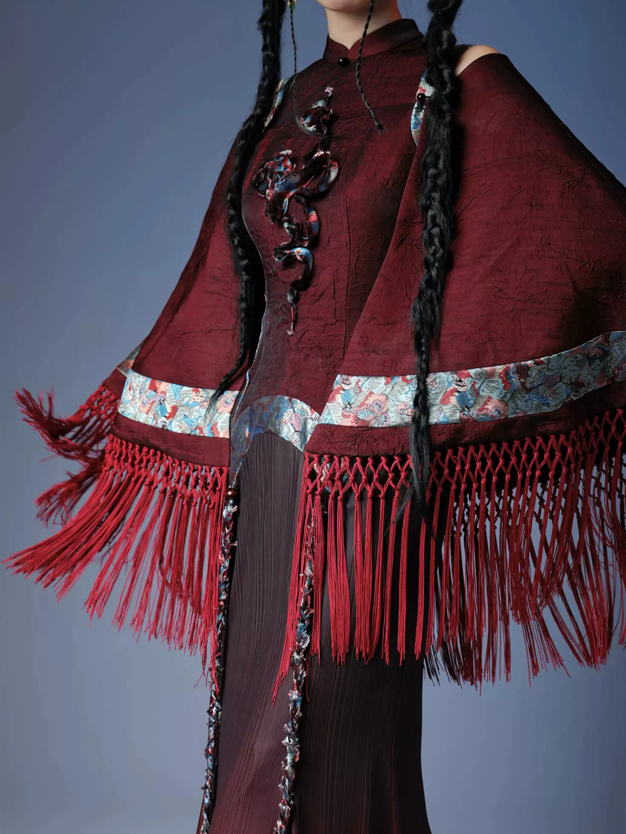 Tassel Cape Rope Embroidered Cheongsam Dress - Image 3