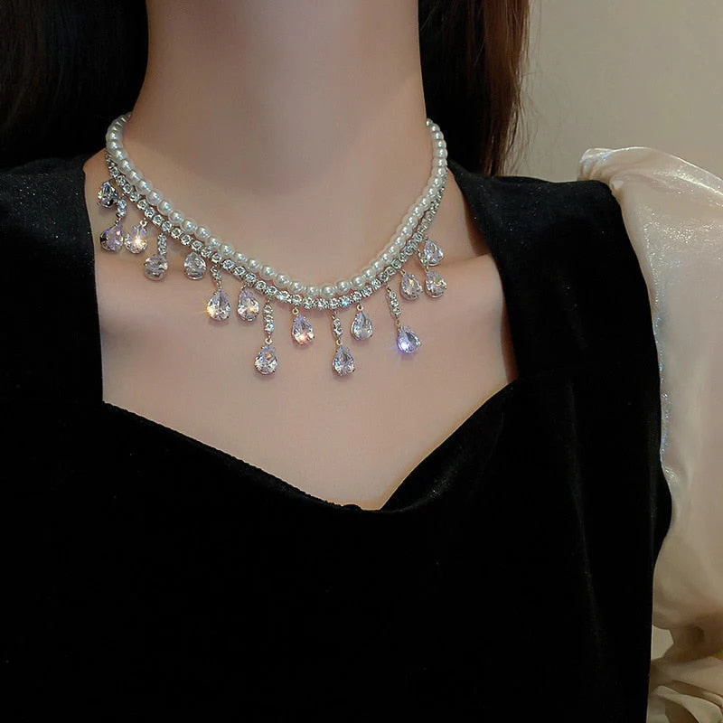 Teardrop Layered Pearl Choker - Image 2