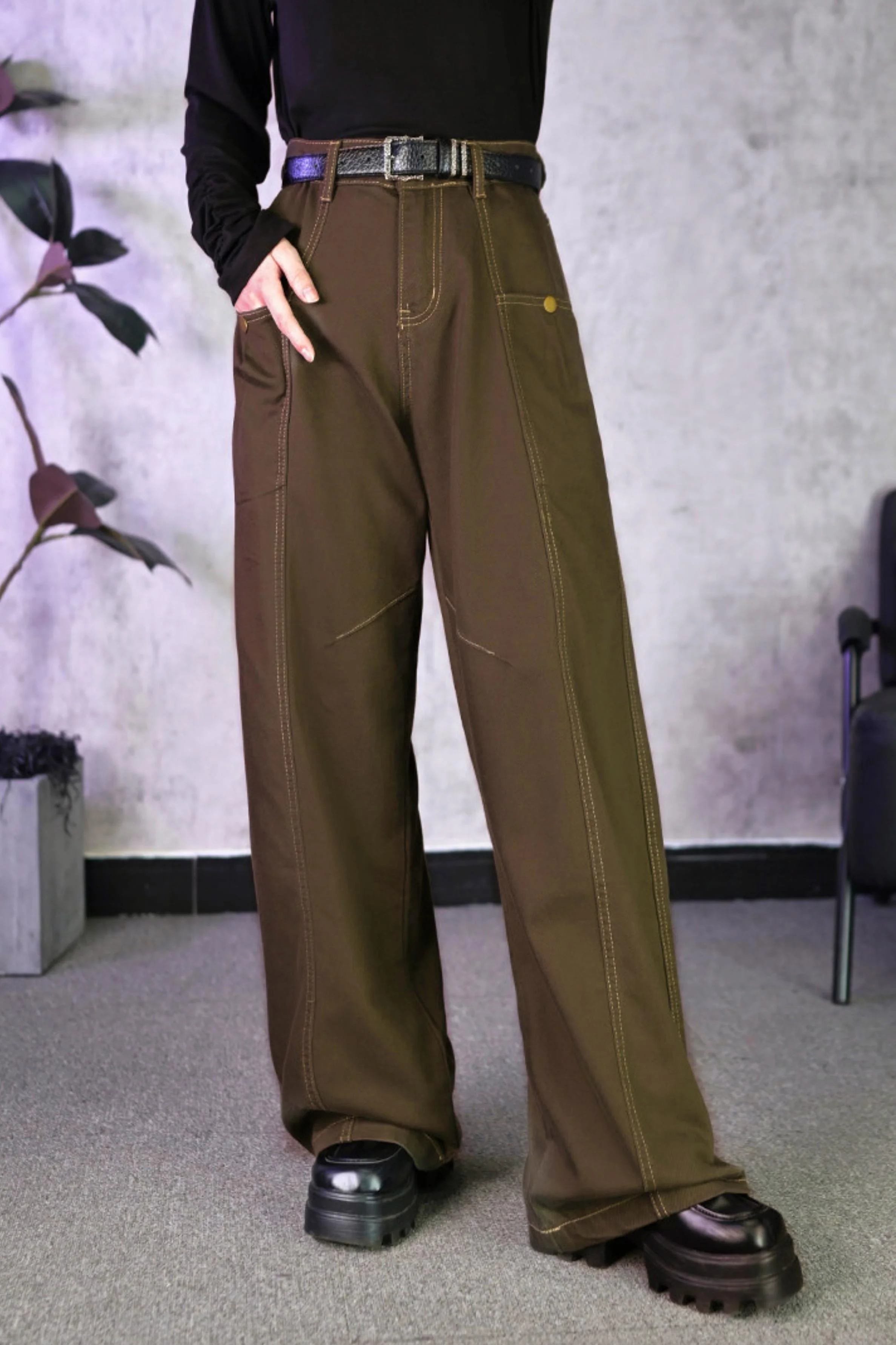 Tencel Patchwork Denim Pants - Image 2