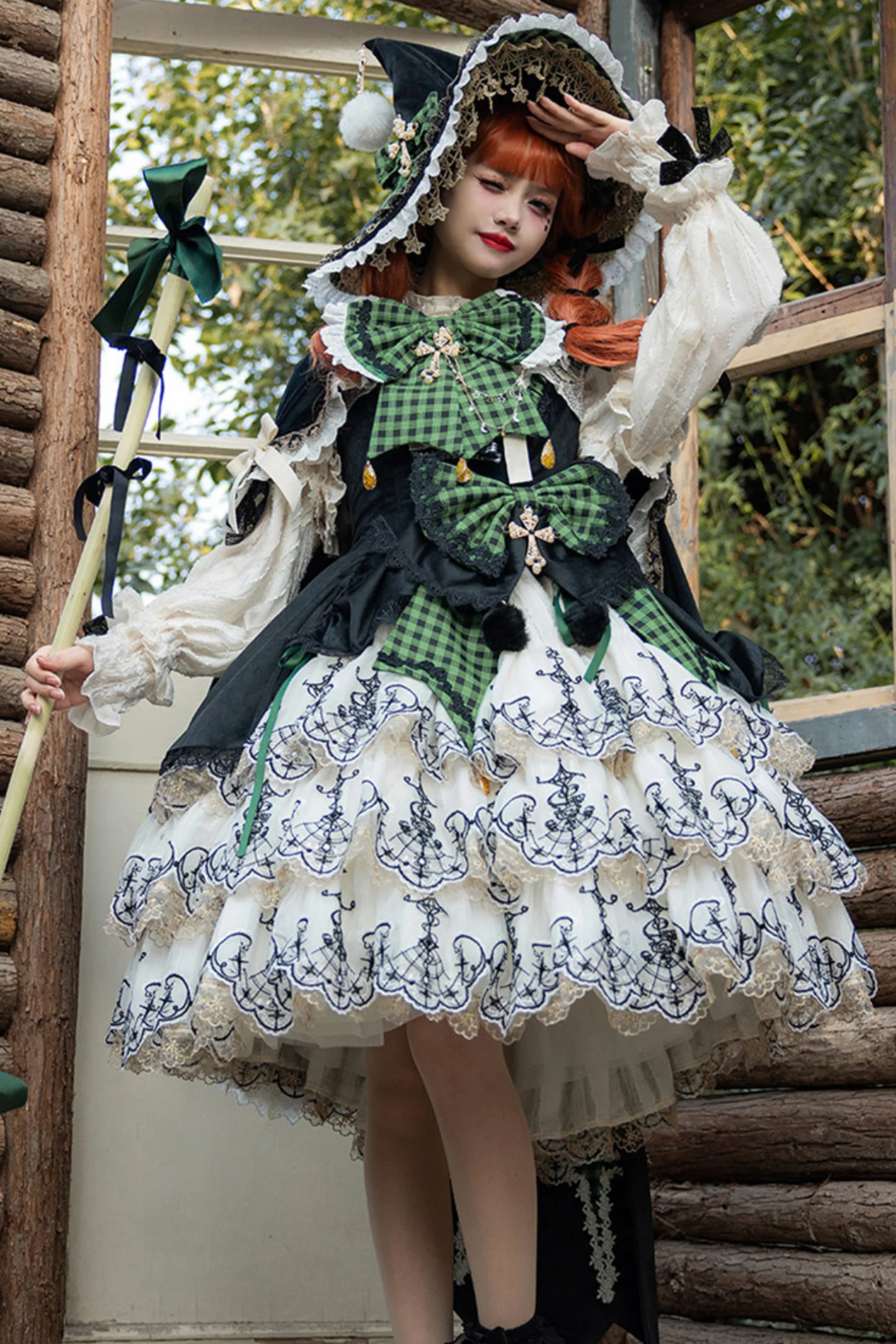 [Pre-order] Element Lolita Jumper Skirt + Inner Top + Cape + Big Ribbon + Hat - Image 2