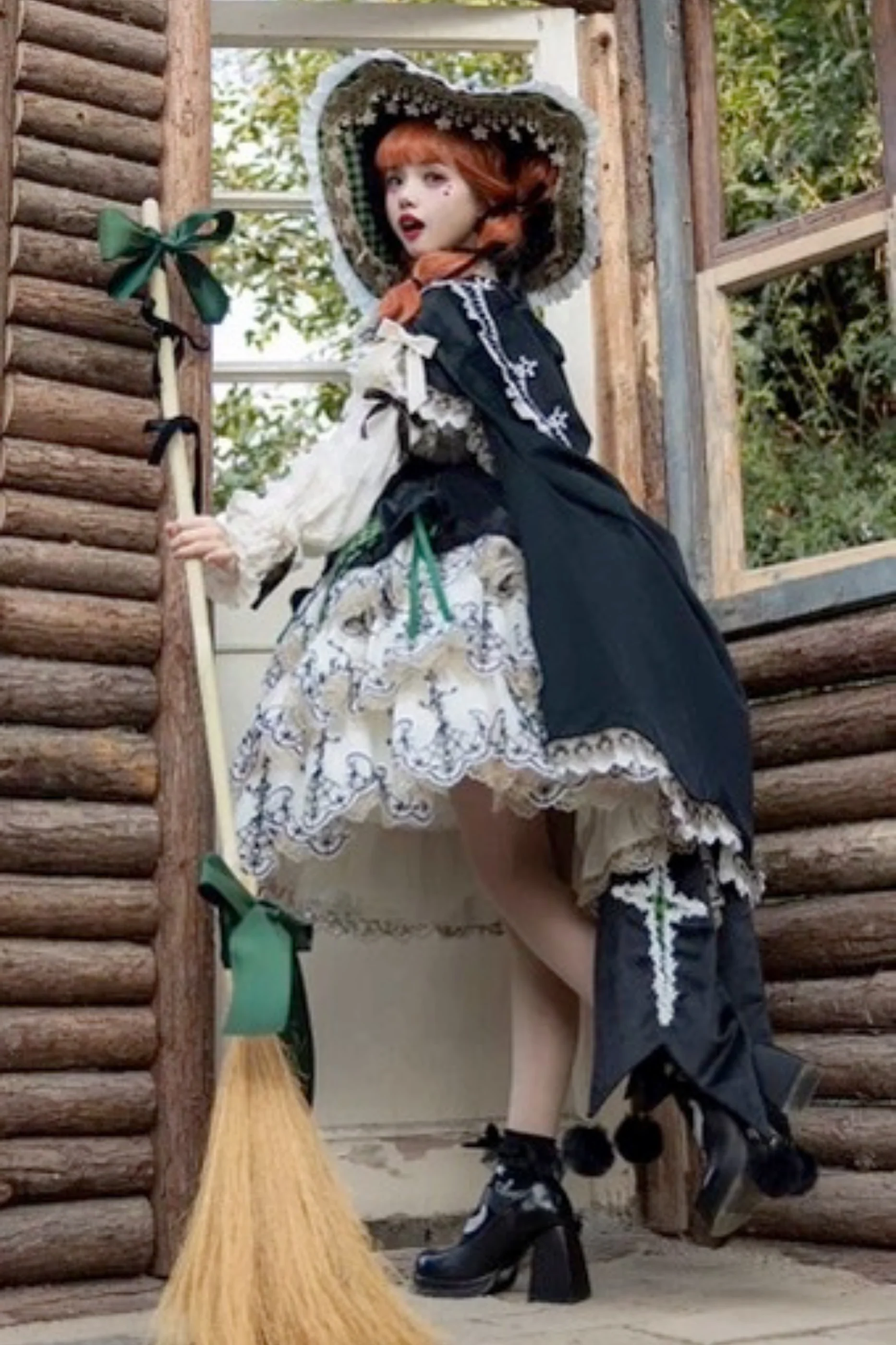[Pre-order] Element Lolita Jumper Skirt + Inner Top + Cape + Big Ribbon + Hat - Image 4