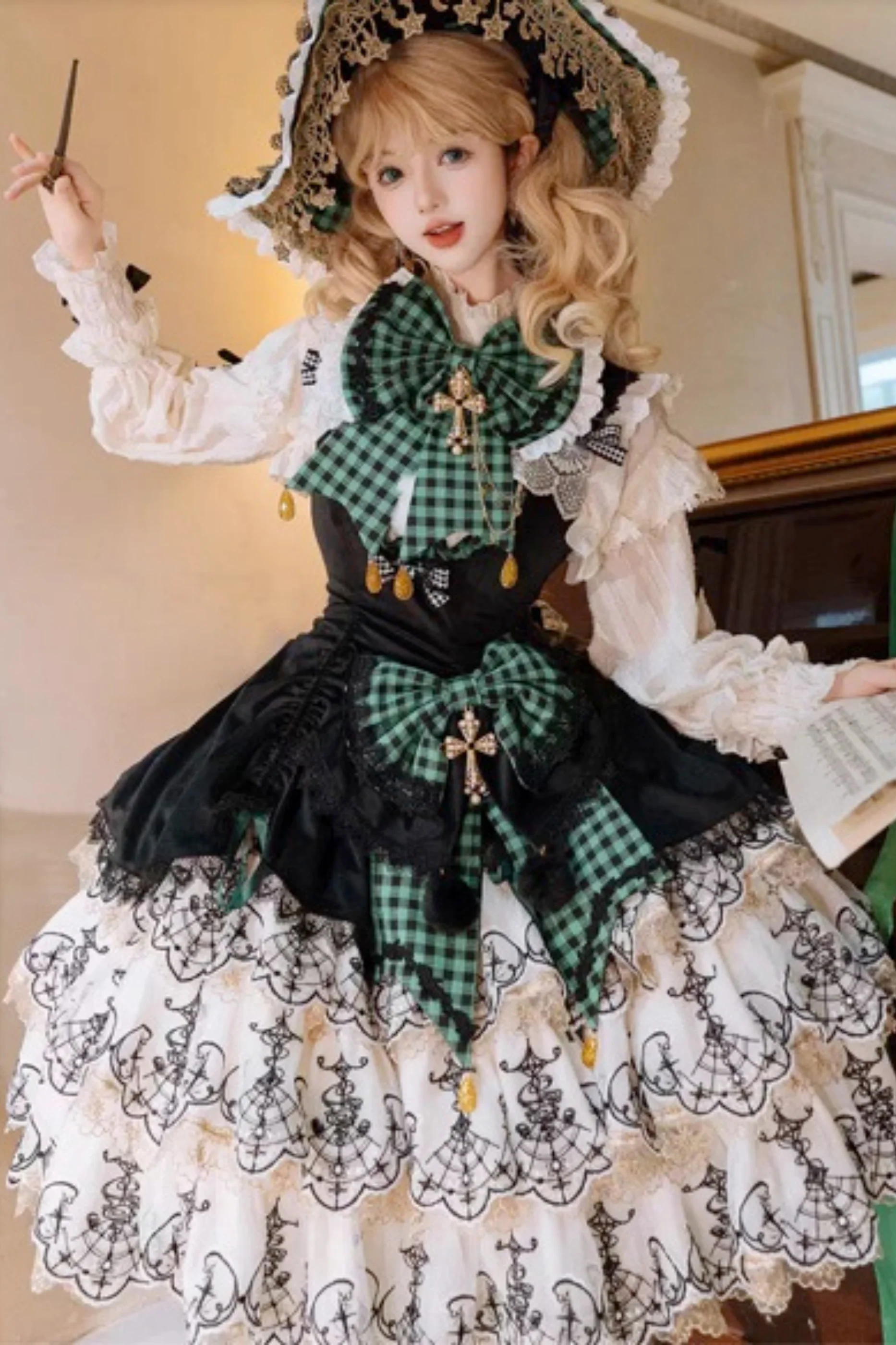 [Pre-order] Element Lolita Jumper Skirt + Inner Top + Cape + Big Ribbon + Hat - Image 49