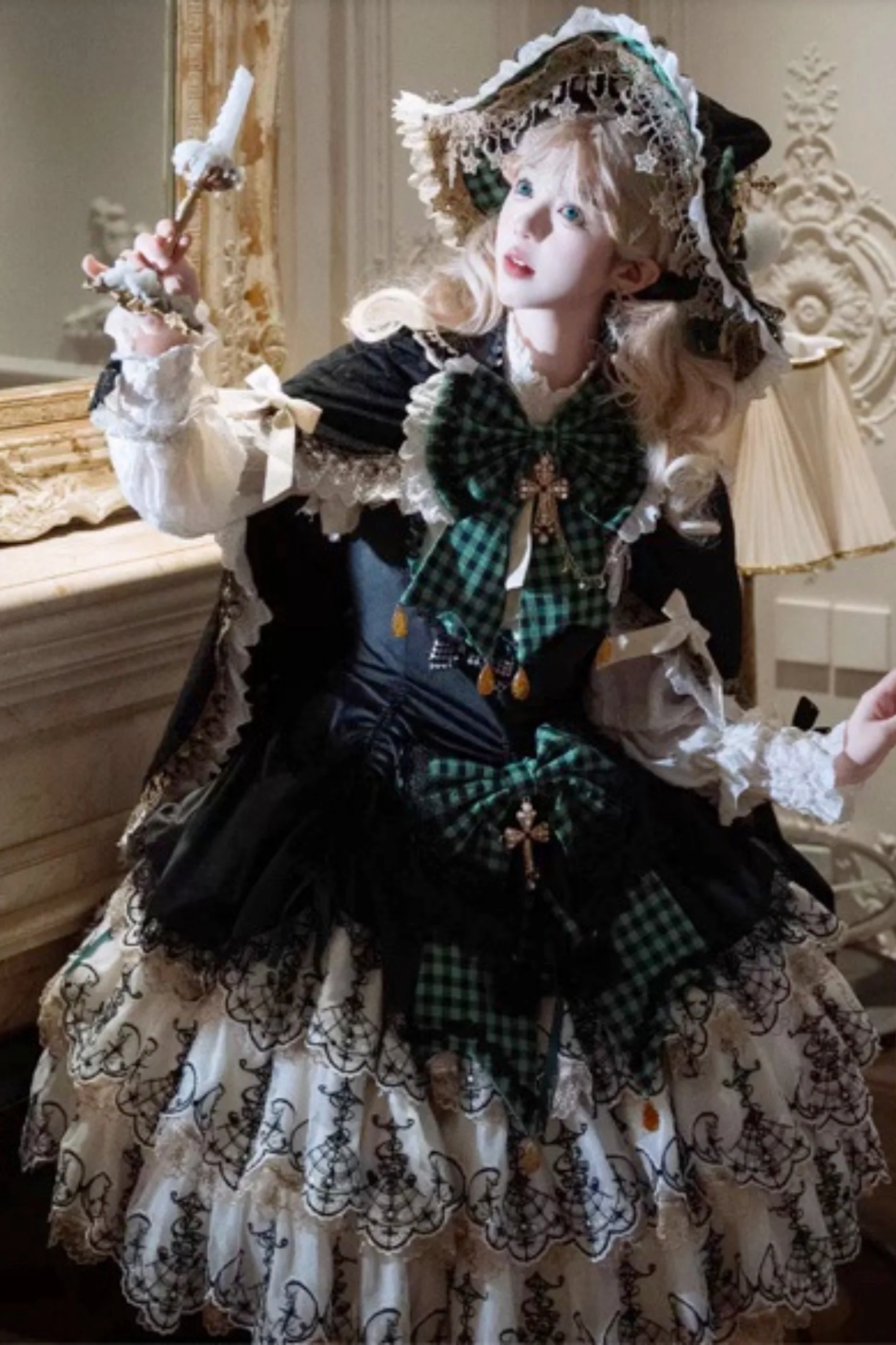 [Pre-order] Element Lolita Jumper Skirt + Inner Top + Cape + Big Ribbon + Hat - Image 6
