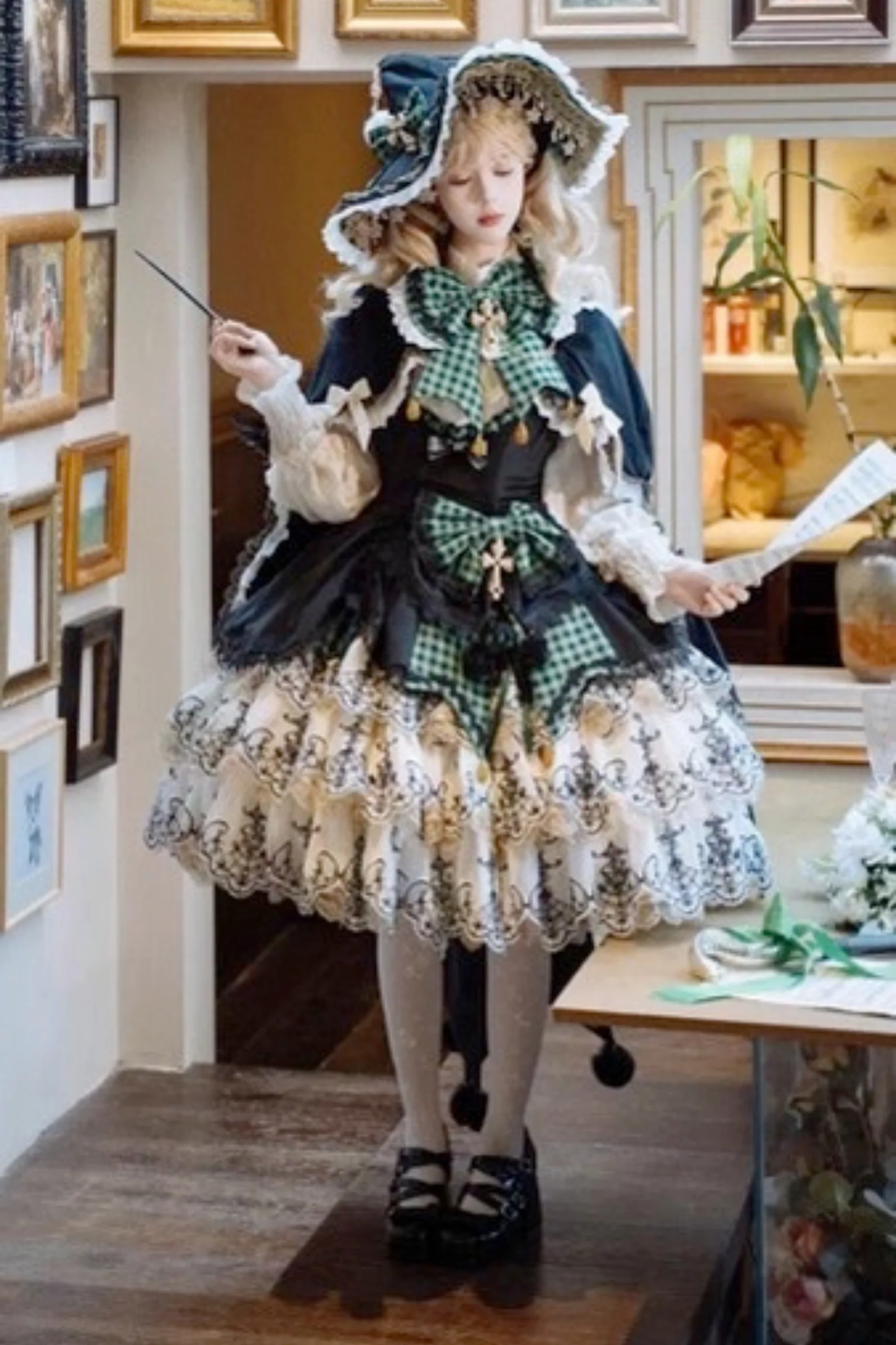 [Pre-order] Element Lolita Jumper Skirt + Inner Top + Cape + Big Ribbon + Hat - Image 7