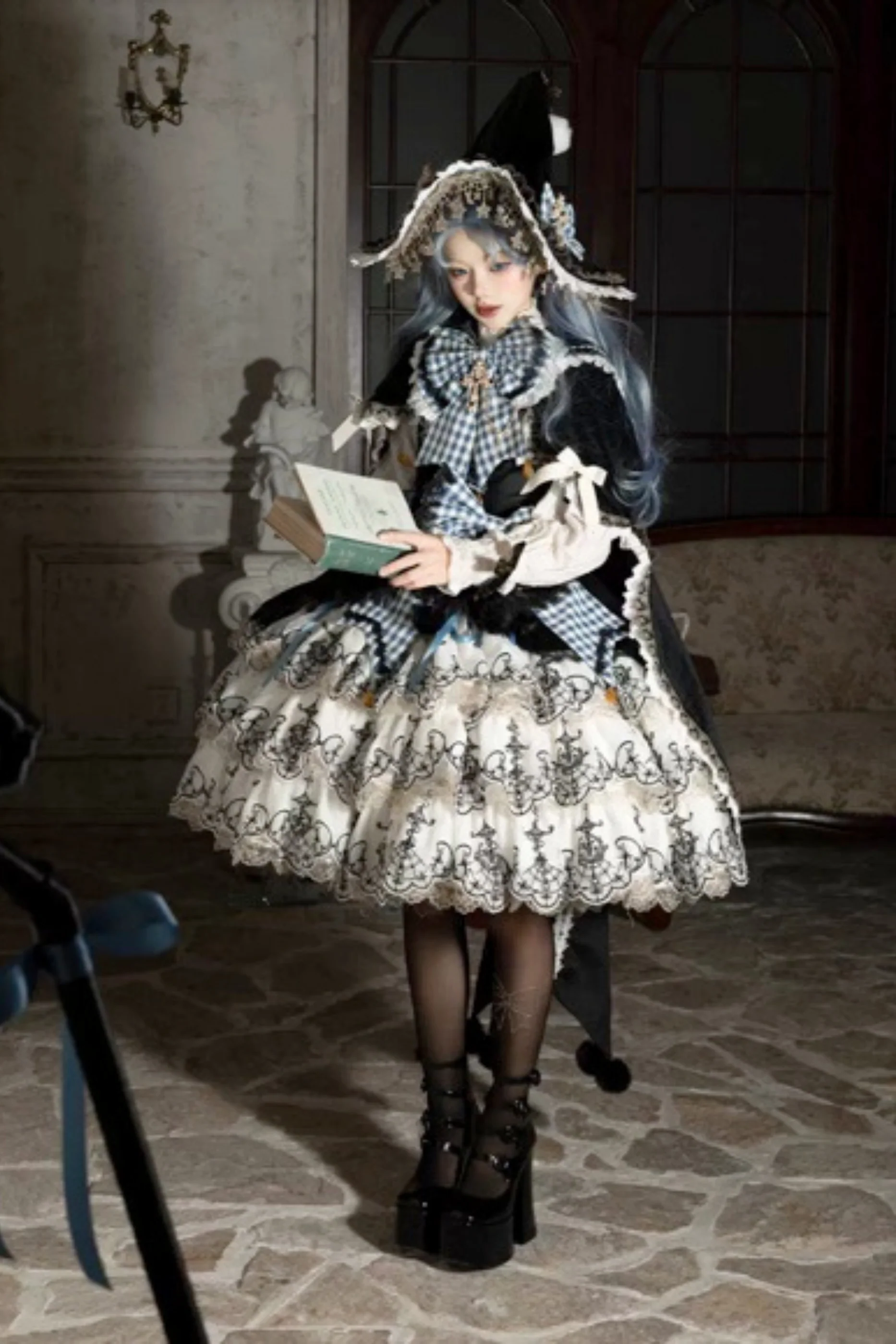 [Pre-order] Element Lolita Jumper Skirt + Inner Top + Cape + Big Ribbon + Hat - Image 8