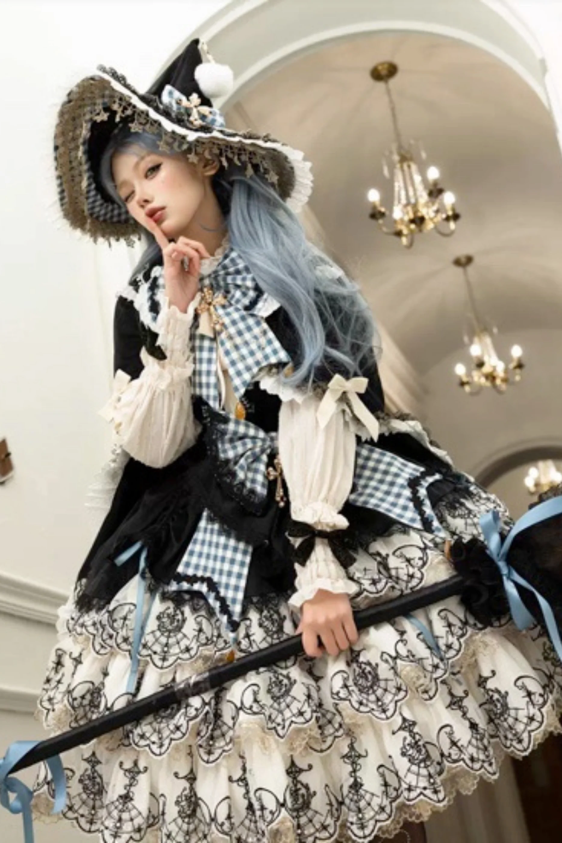 [Pre-order] Element Lolita Jumper Skirt + Inner Top + Cape + Big Ribbon + Hat - Image 9