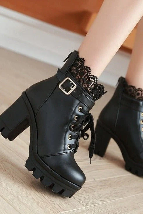 Top Lace Design Platform Boots - Image 11