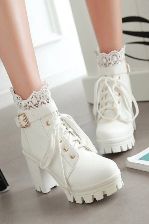 Top Lace Design Platform Boots - Image 2