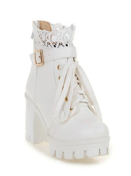 Top Lace Design Platform Boots - Image 5