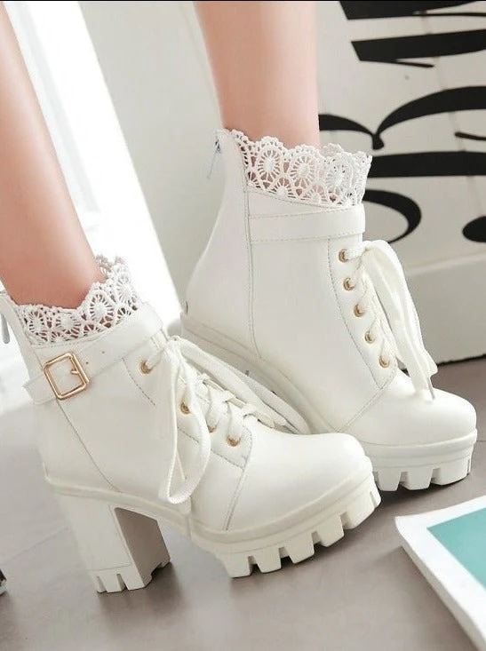 Top Lace Design Platform Boots - Image 6