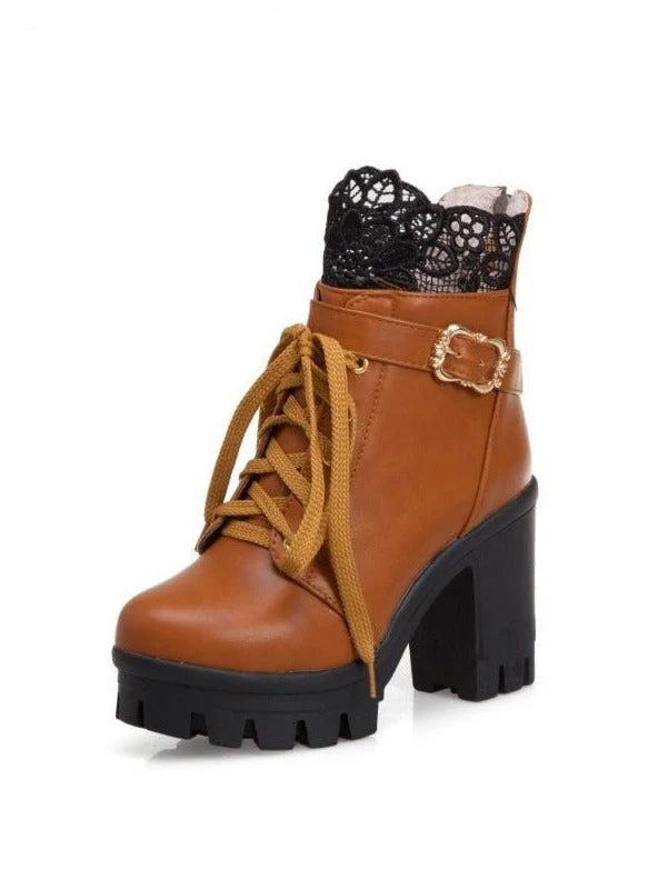Top Lace Design Platform Boots - Image 8