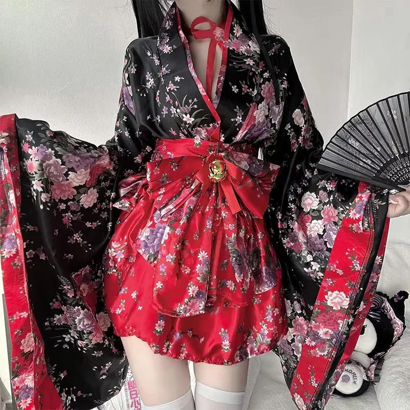 Traditional Japanese Pink & Black Kimono Dress - Image 10
