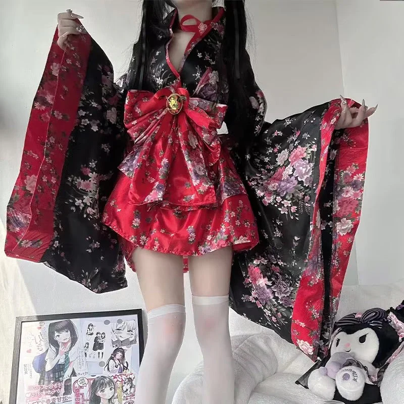 Traditional Japanese Pink & Black Kimono Dress - Image 11
