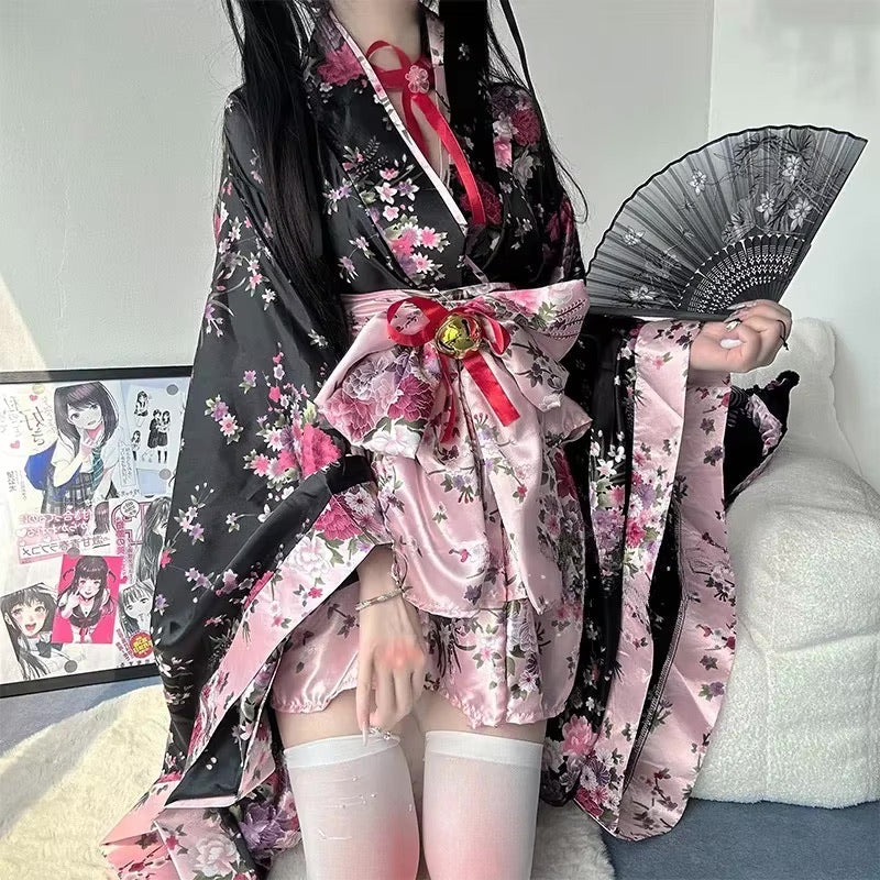 Traditional Japanese Pink & Black Kimono Dress - Image 12