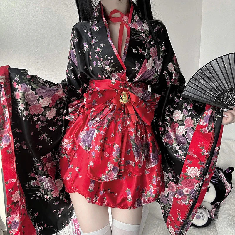 Traditional Japanese Pink & Black Kimono Dress - Image 2