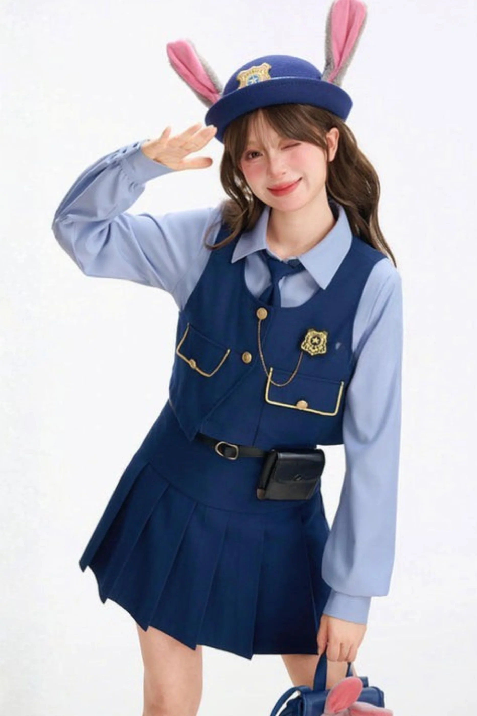 Tribal Blue Blouse with Tie Top + Skirt + Outer - Image 14