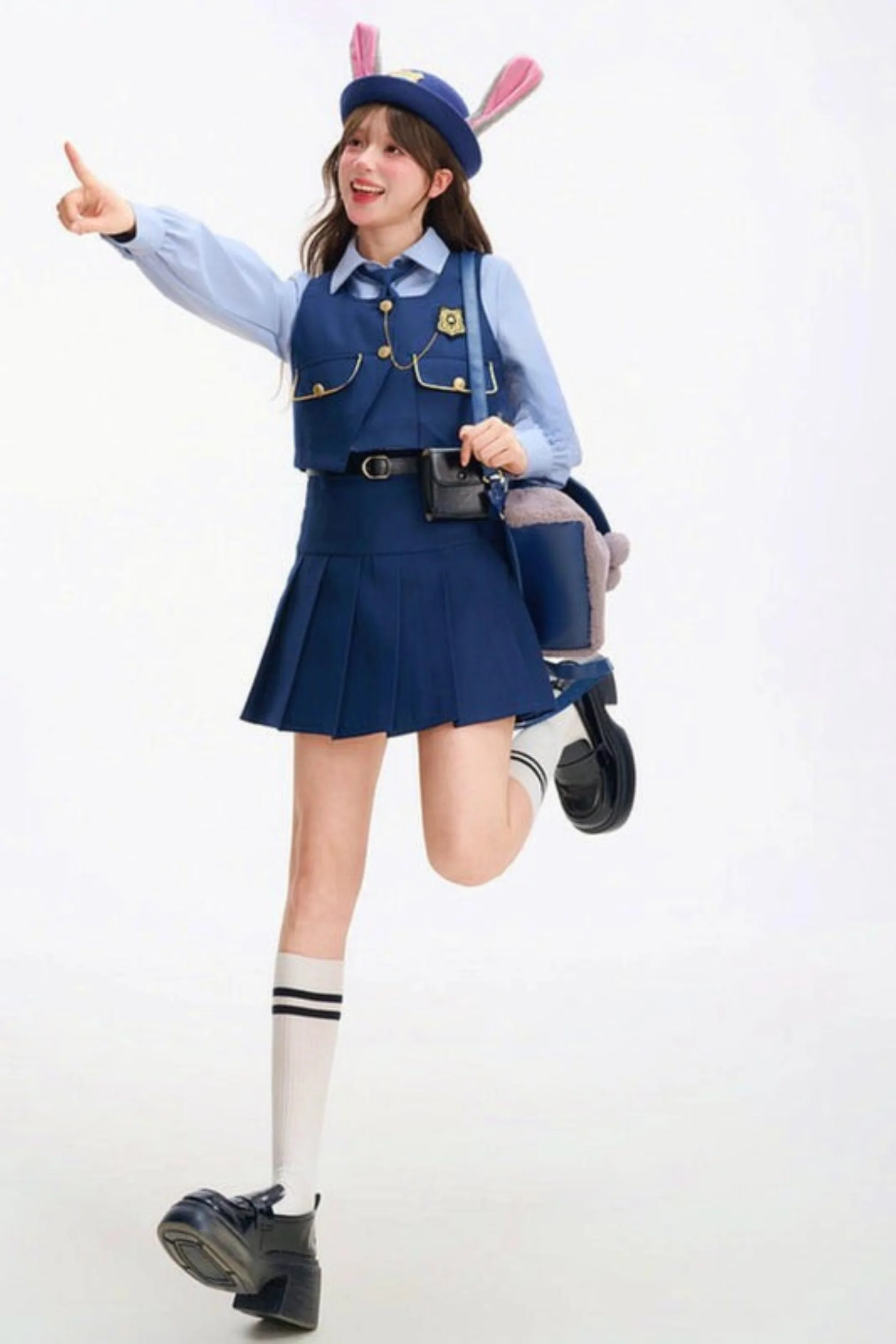 Tribal Blue Blouse with Tie Top + Skirt + Outer - Image 5