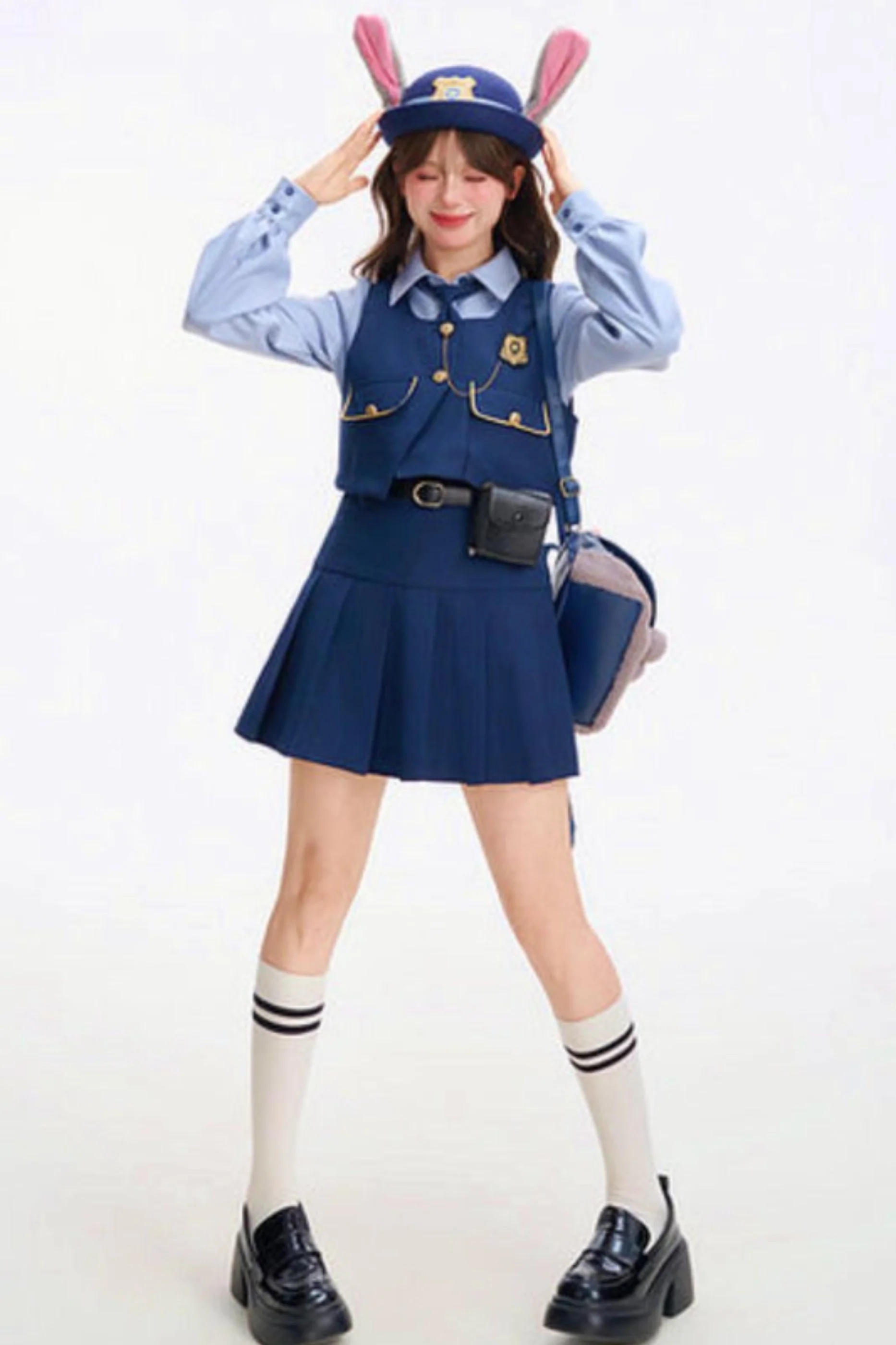 Tribal Blue Blouse with Tie Top + Skirt + Outer - Image 6