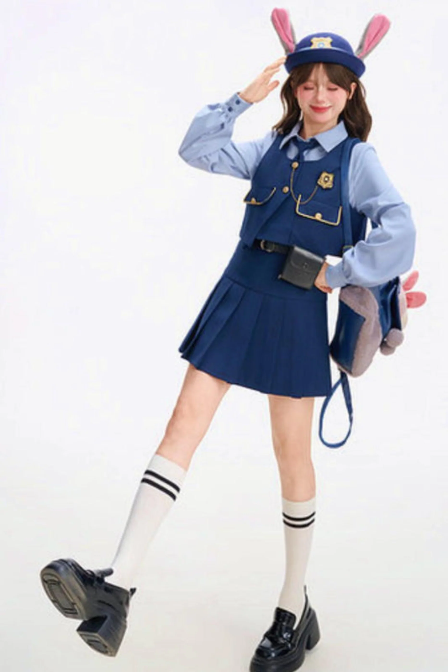 Tribal Blue Blouse with Tie Top + Skirt + Outer - Image 7