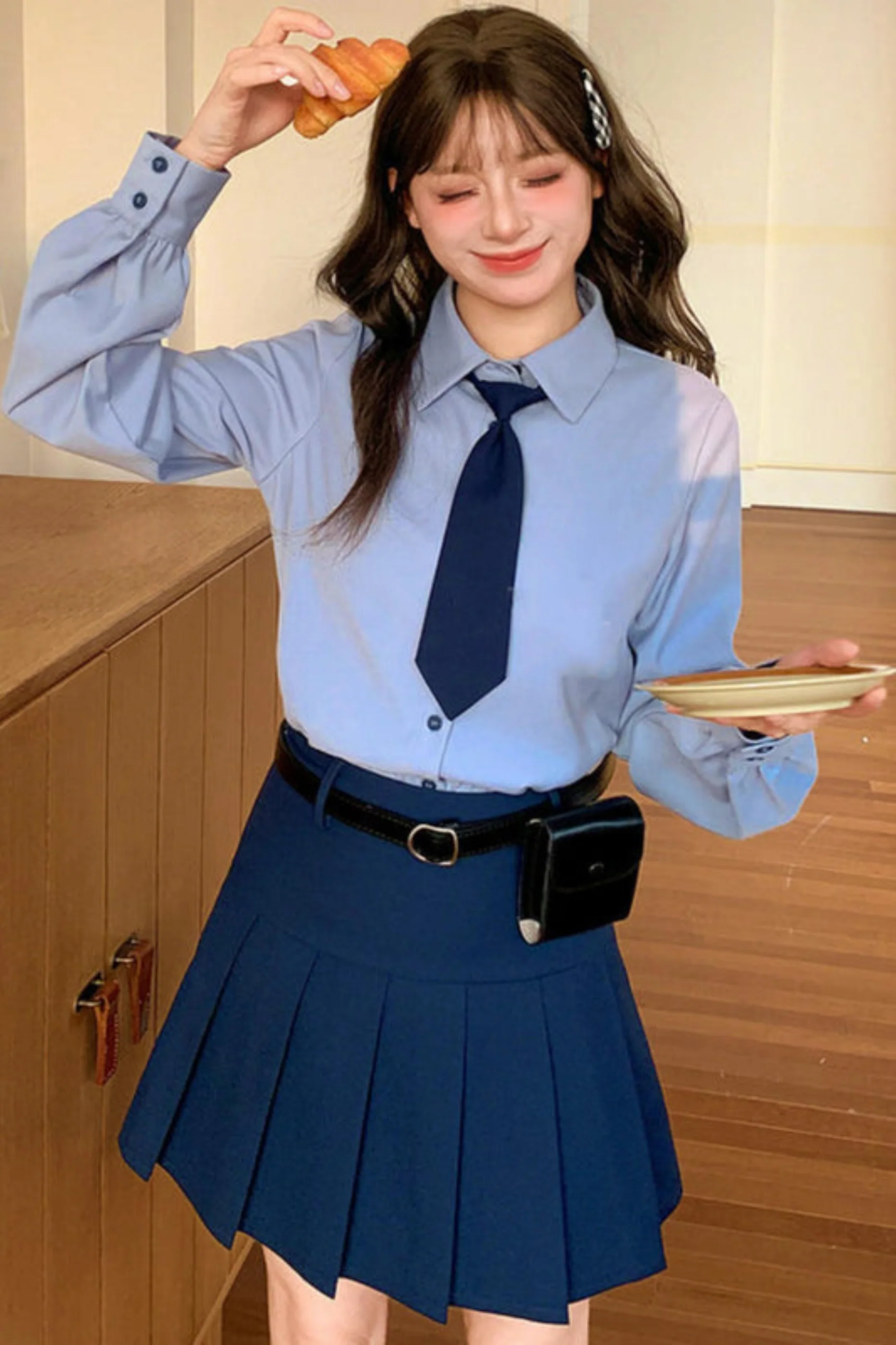 Tribal Blue Blouse with Tie Top + Skirt + Outer - Image 9