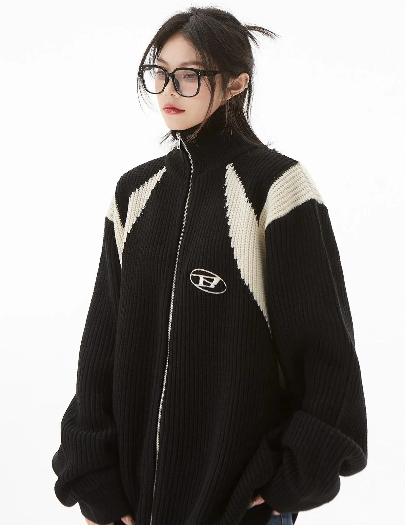 Turtleneck Zip-Up Loose Cardigan - Image 3