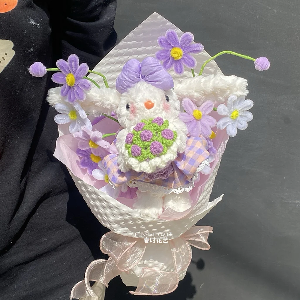twist stick flower lop-eared rabbit plush doll bouquet