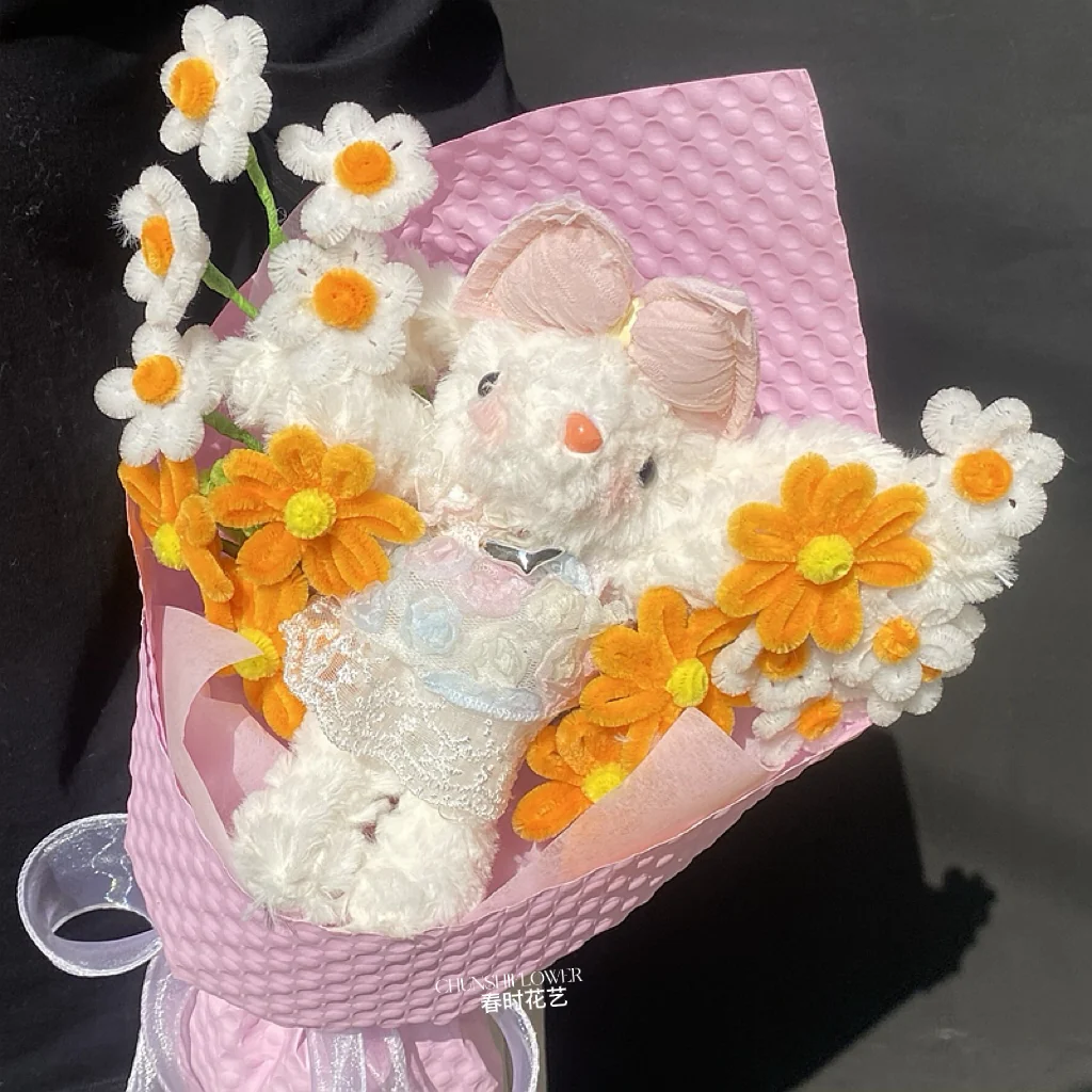 twist stick flower lop-eared rabbit plush doll bouquet - Image 2