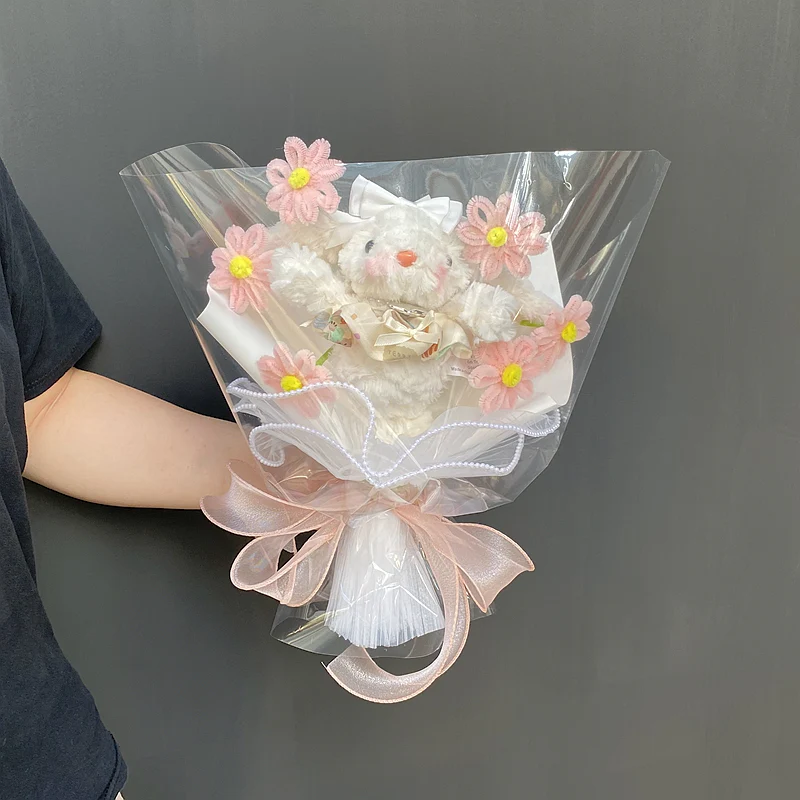 twist stick flower lop-eared rabbit plush doll bouquet - Image 3