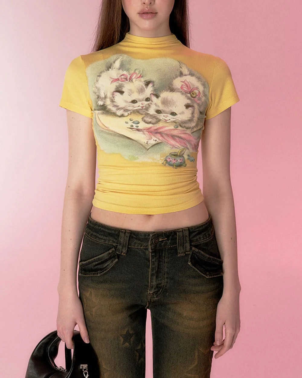 Two Kittens Y2K Baby Tee - Image 2