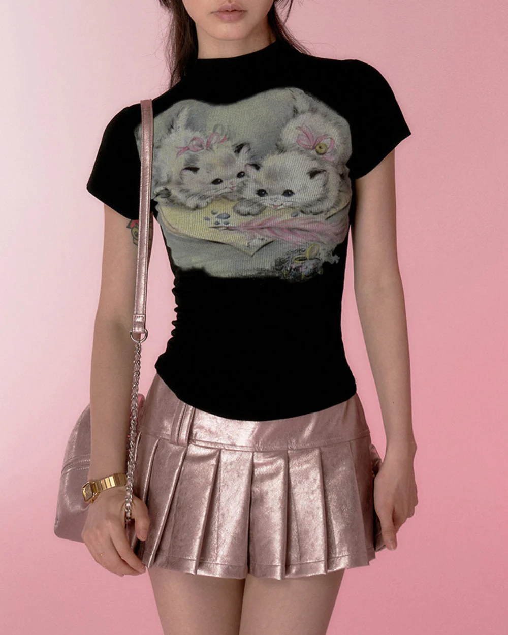Two Kittens Y2K Baby Tee - Image 6
