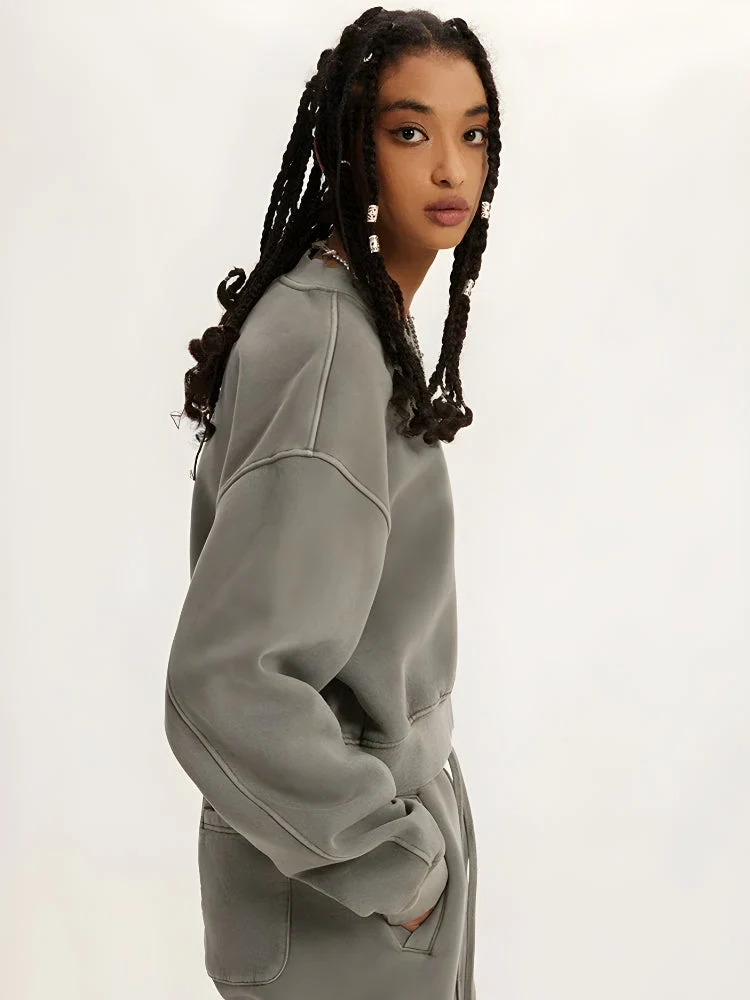 V-Neck Drop Shoulder Cropped Sweatshirt - Image 6
