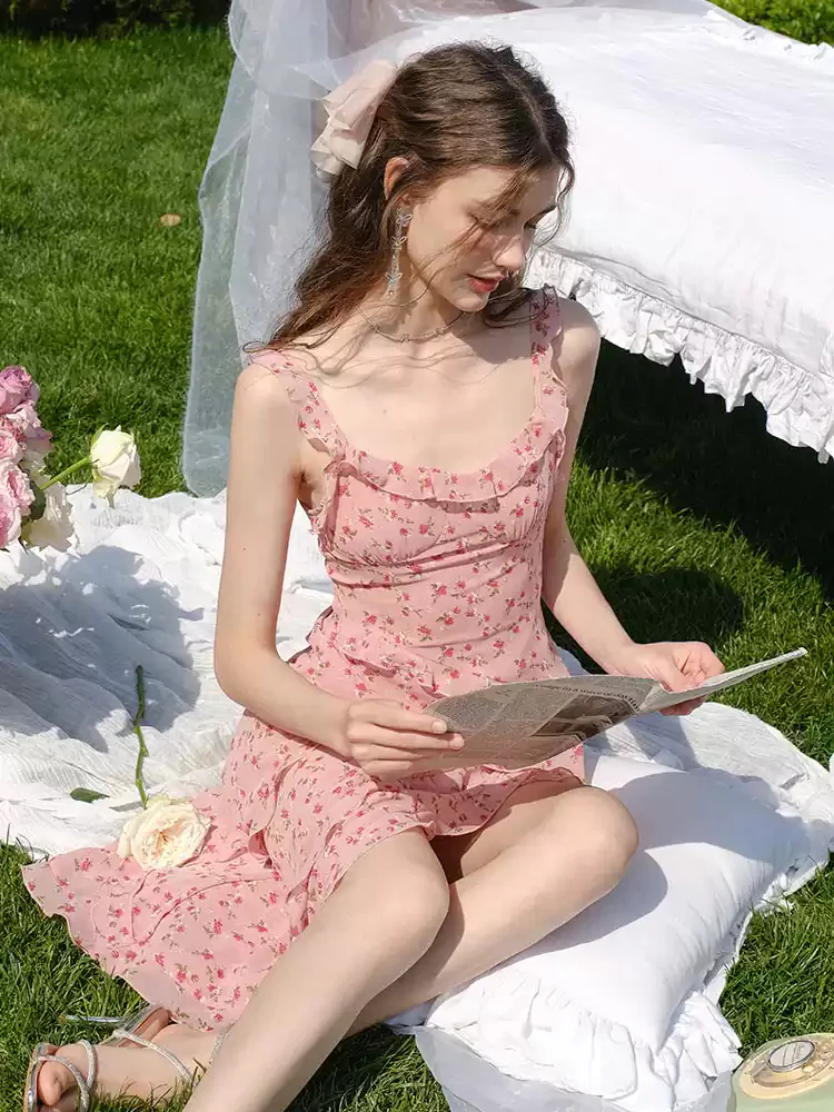 Vacation French Pink Floral Dress - Image 2