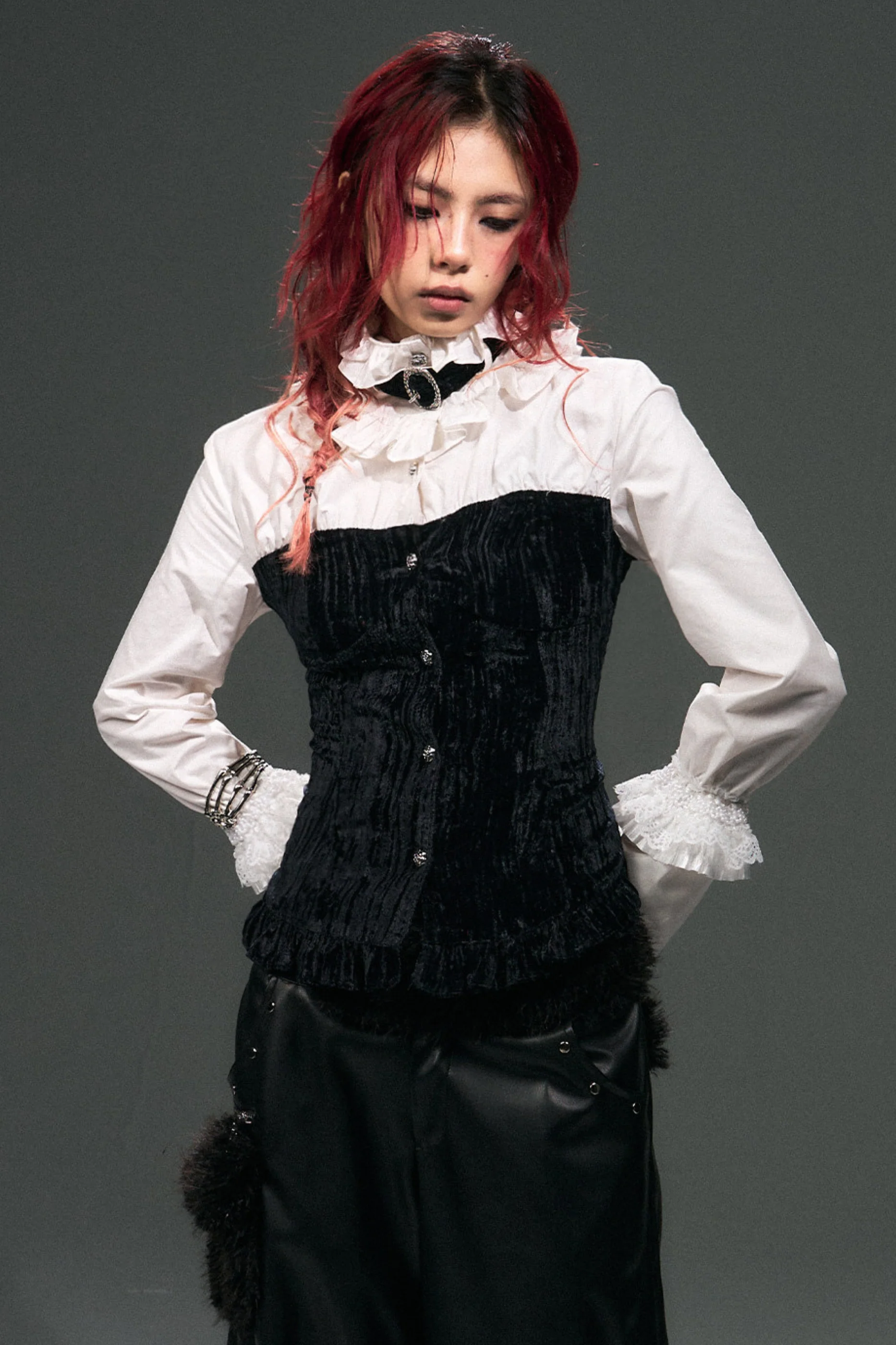 Velvet Lace-Up Blouse - Image 2