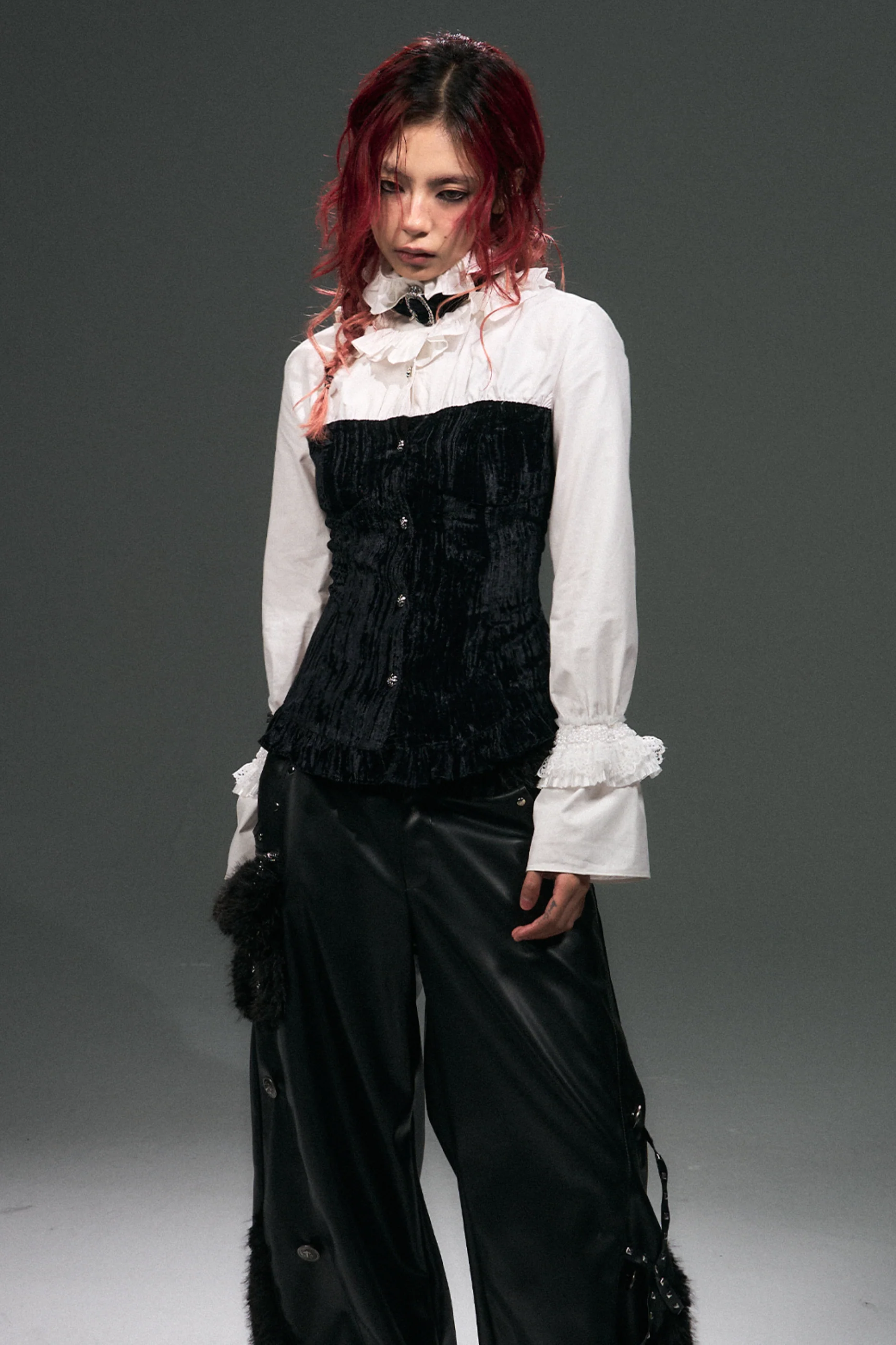 Velvet Lace-Up Blouse - Image 3