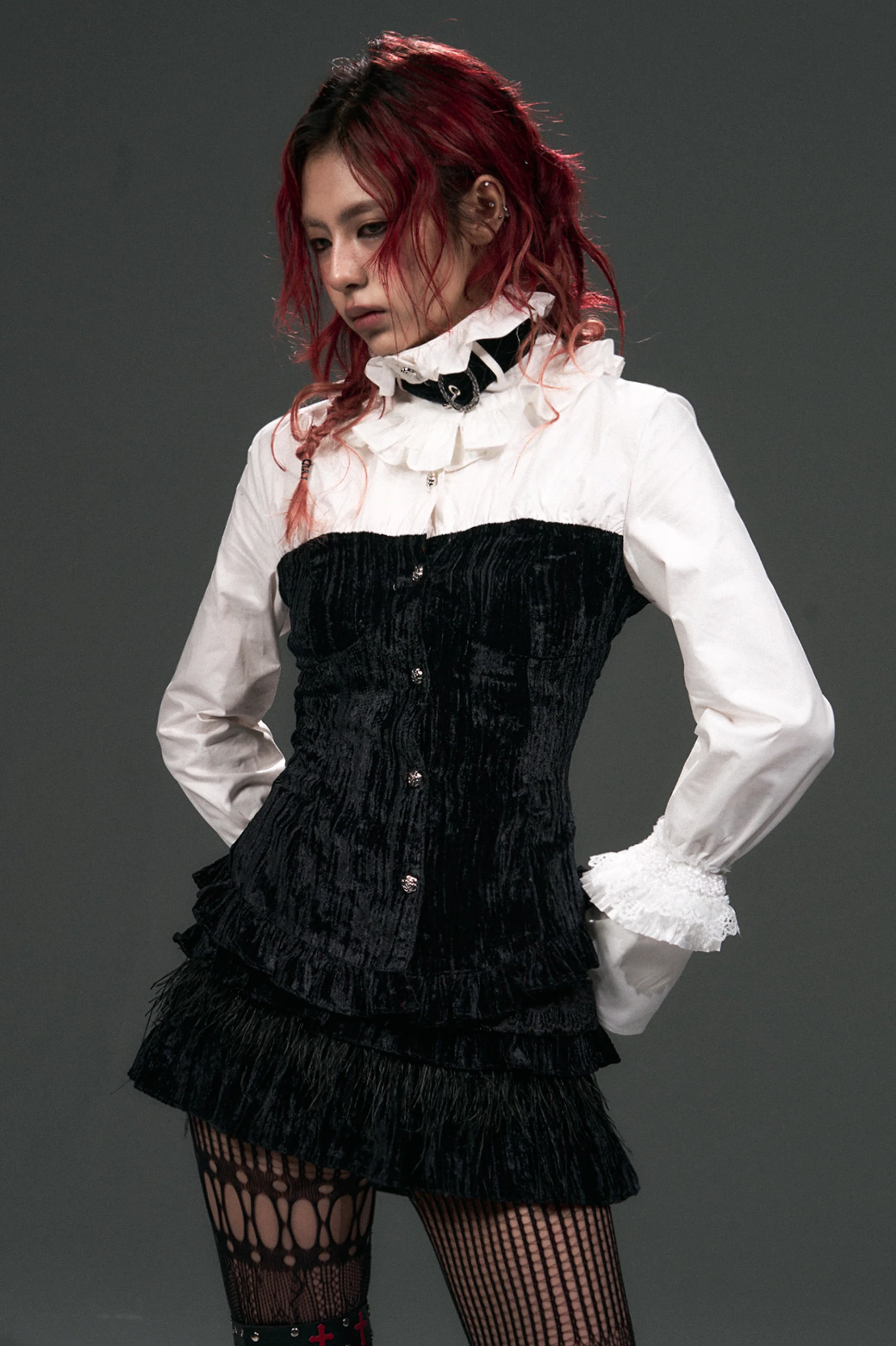Velvet Lace-Up Blouse - Image 7