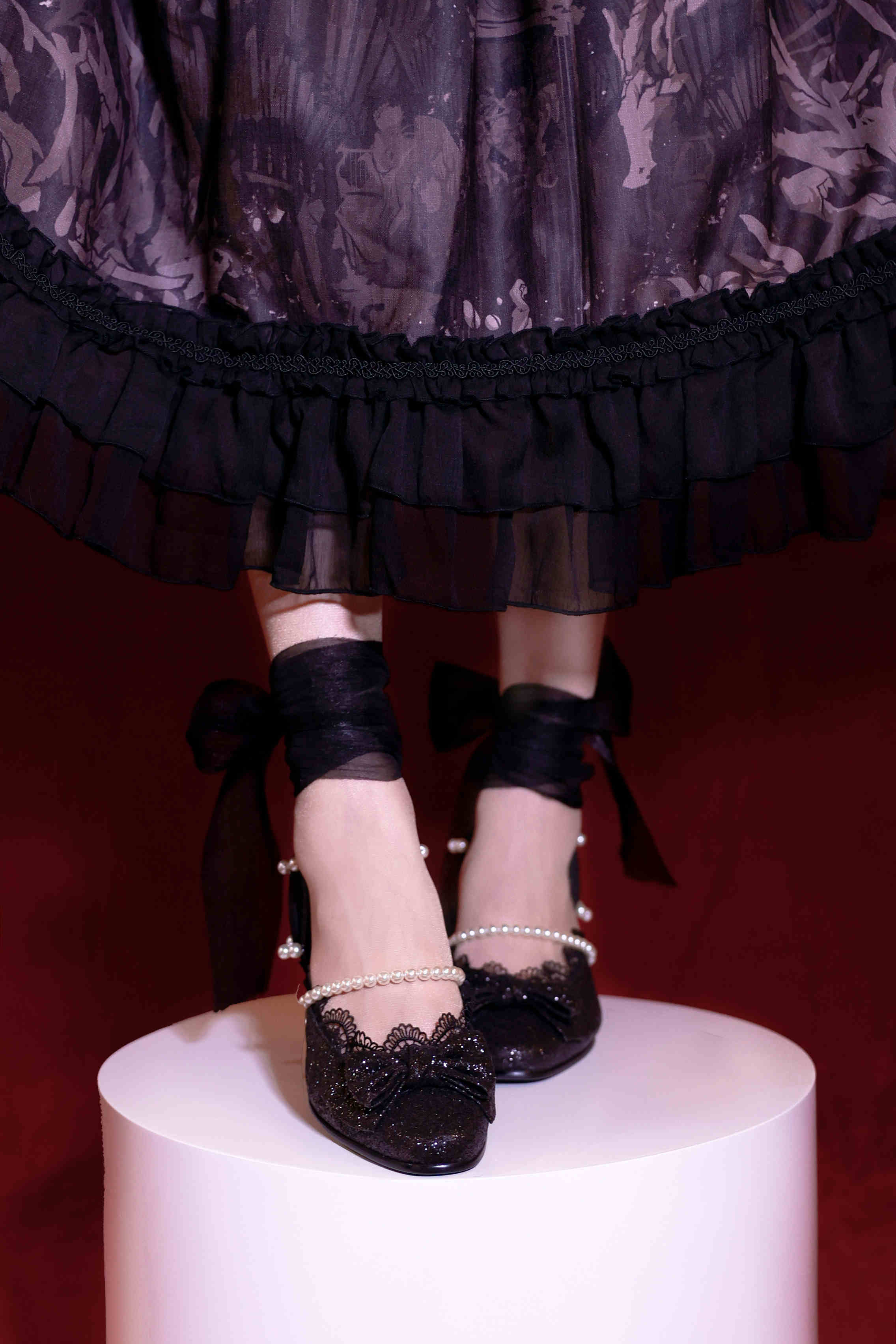 Velvet Sequined Satin High Heels - Image 4