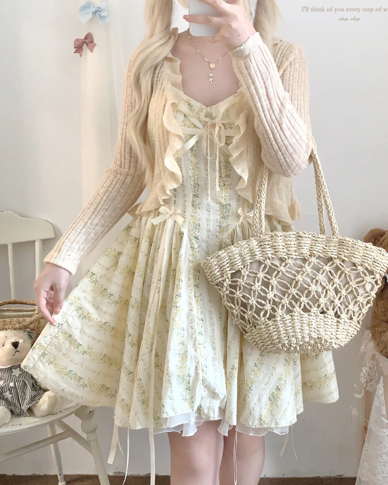 Verina Flower Wall Cotton Soft Bow Coquette Dress - Image 3