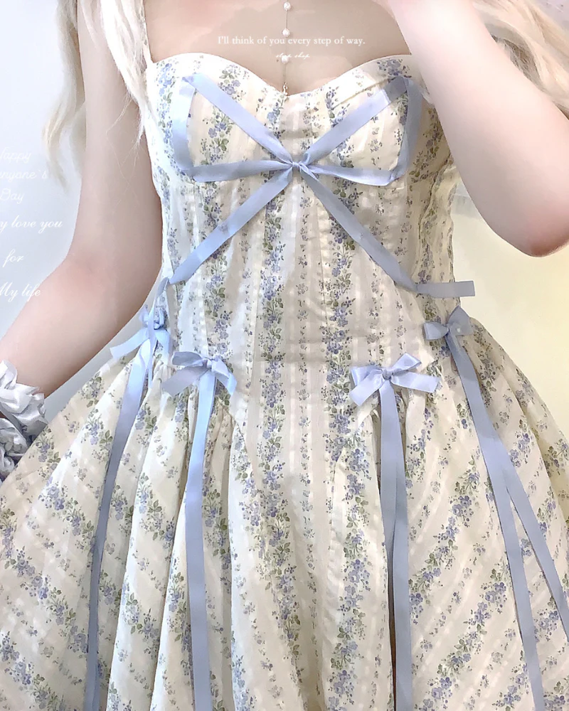Verina Flower Wall Cotton Soft Bow Coquette Dress - Image 4