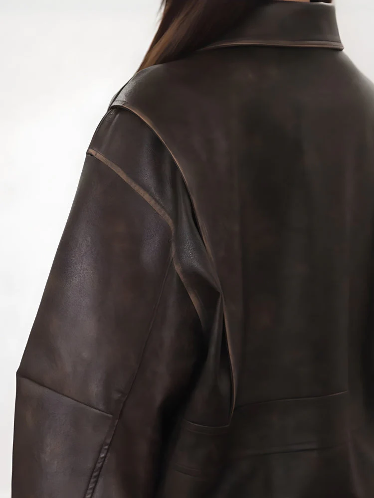 Vintage Faux Brown Leather Jacket - Image 3