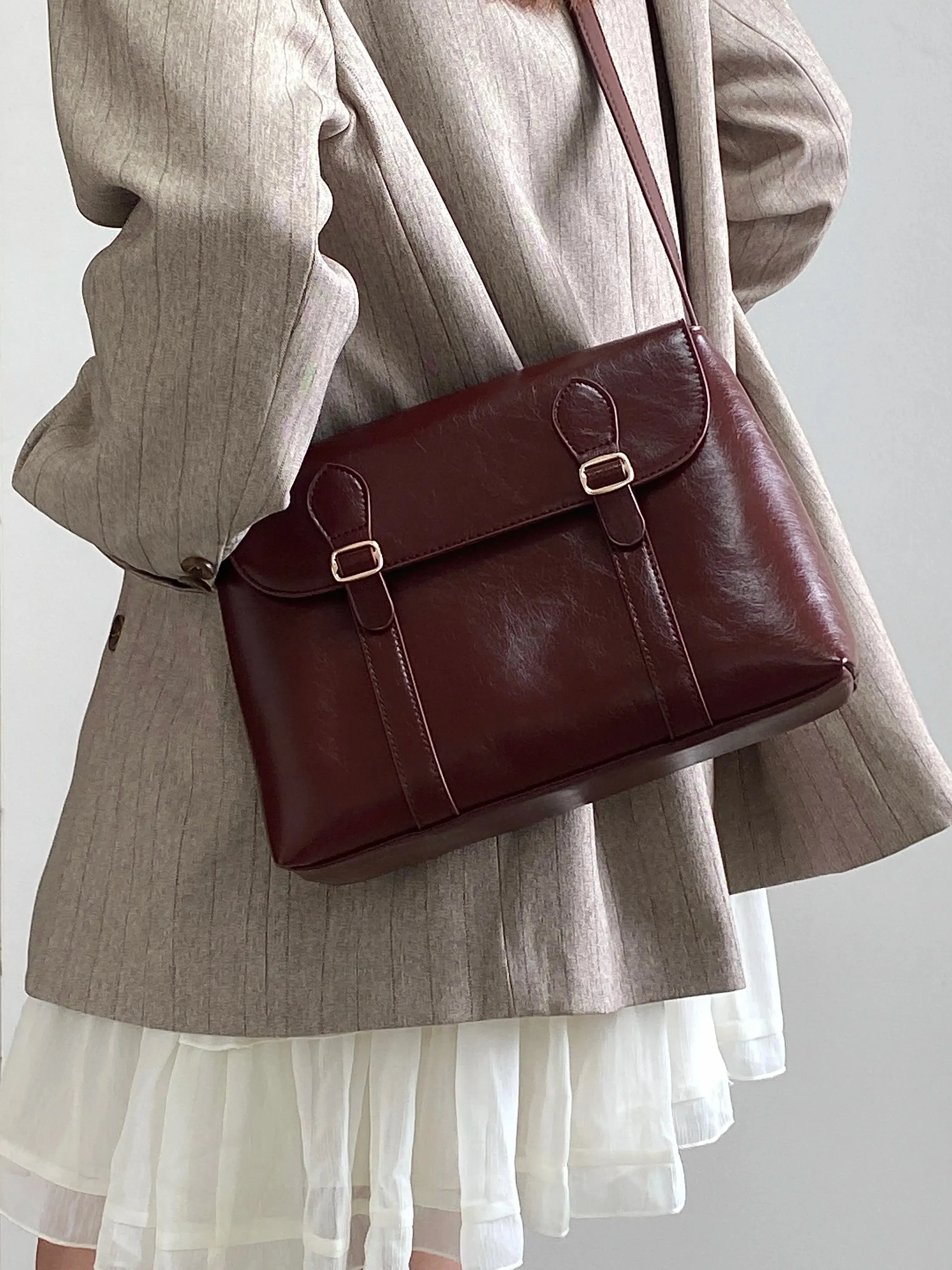 Vintage Faux Leather Messenger Bag - Image 2