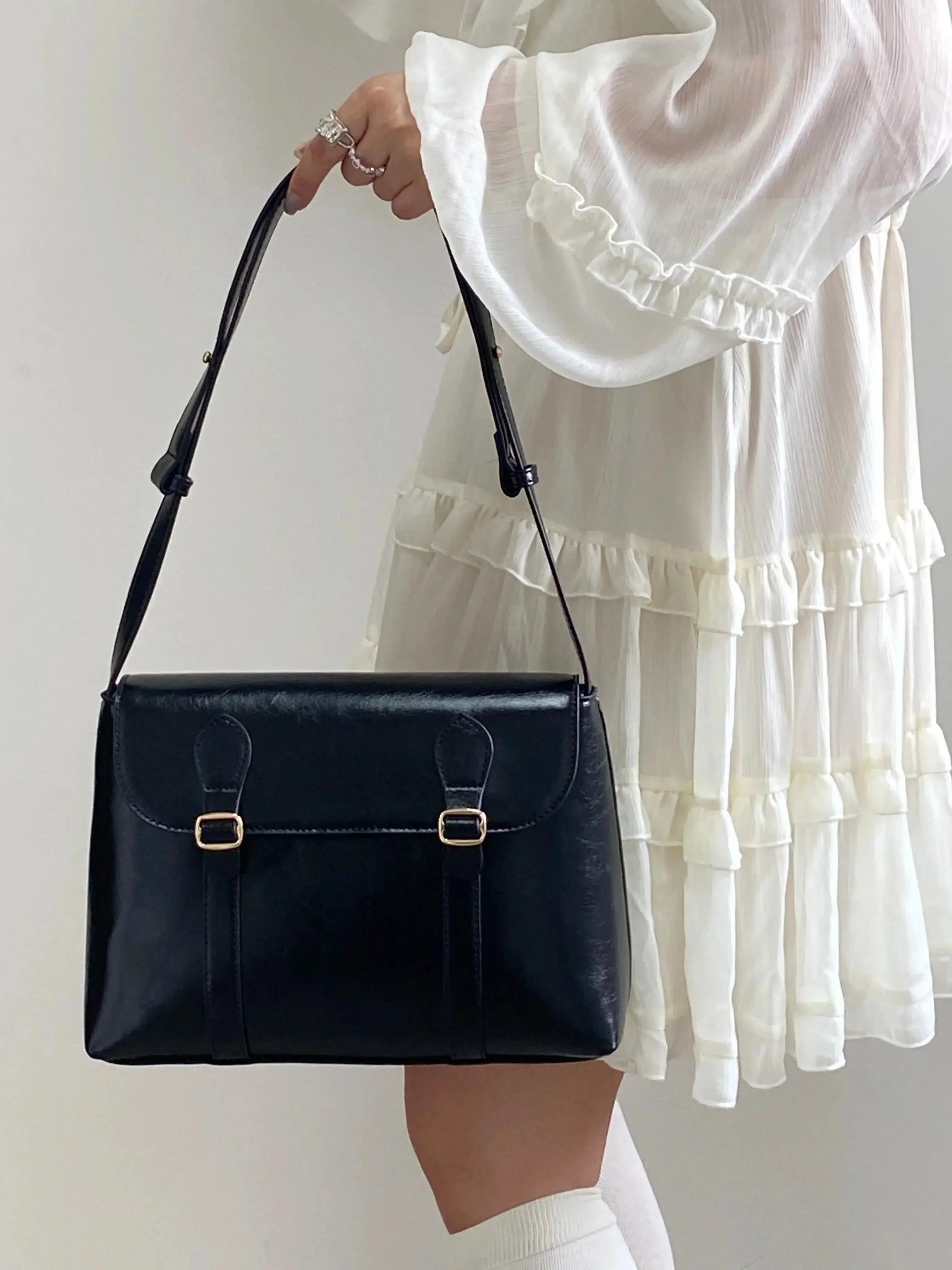 Vintage Faux Leather Messenger Bag - Image 3