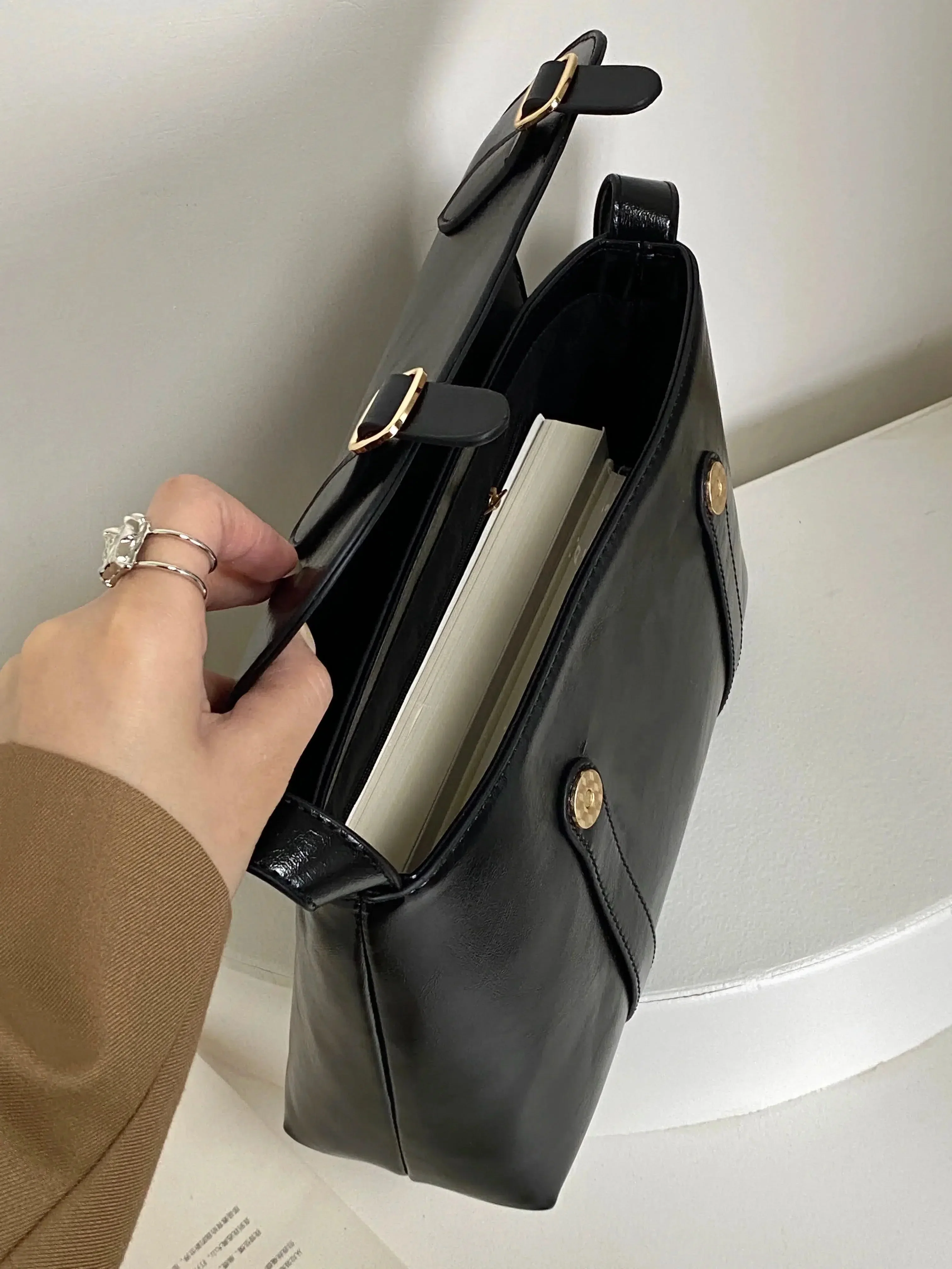 Vintage Faux Leather Messenger Bag - Image 6