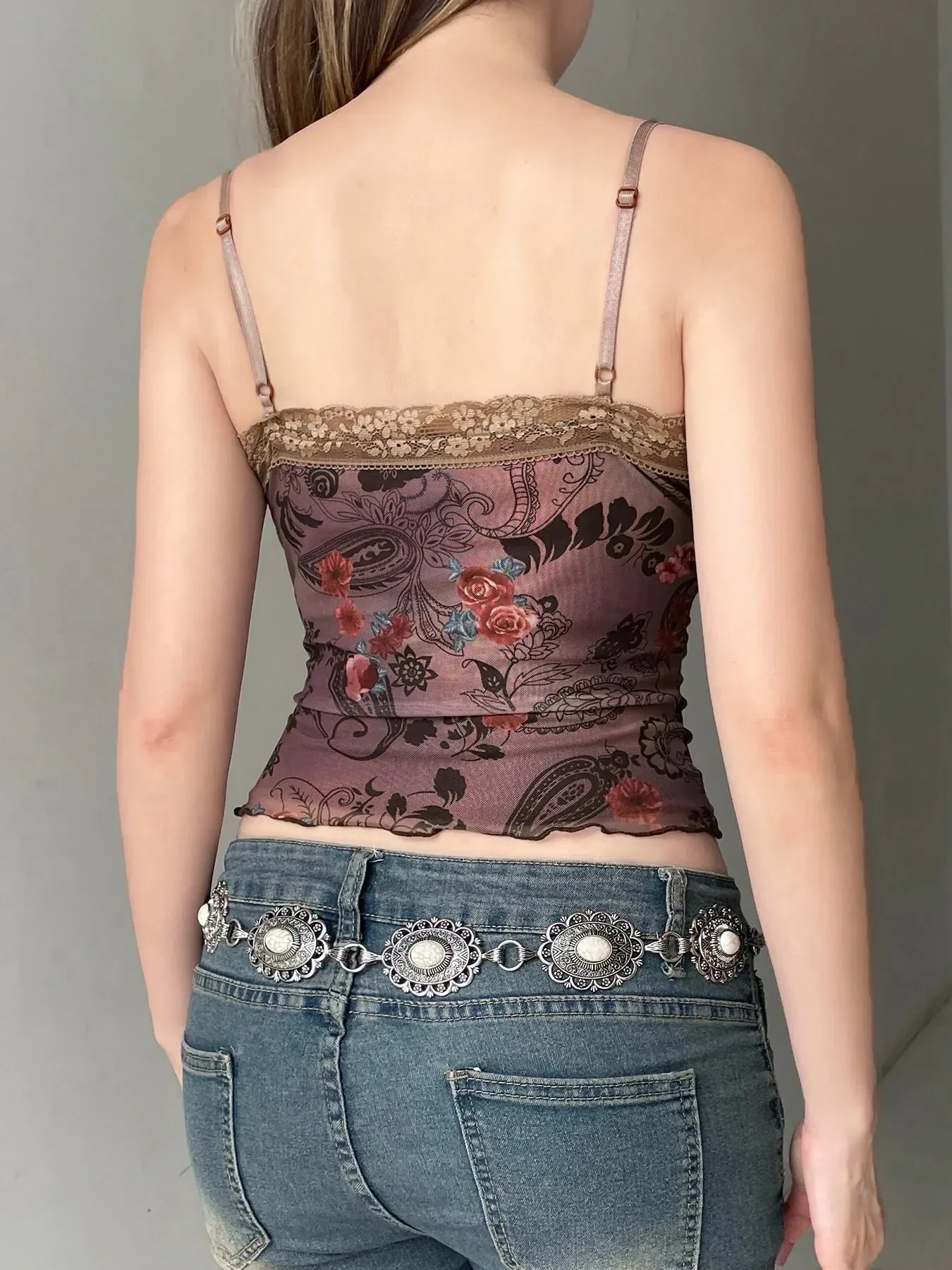 Vintage Floral Lace Trim Top - Image 2