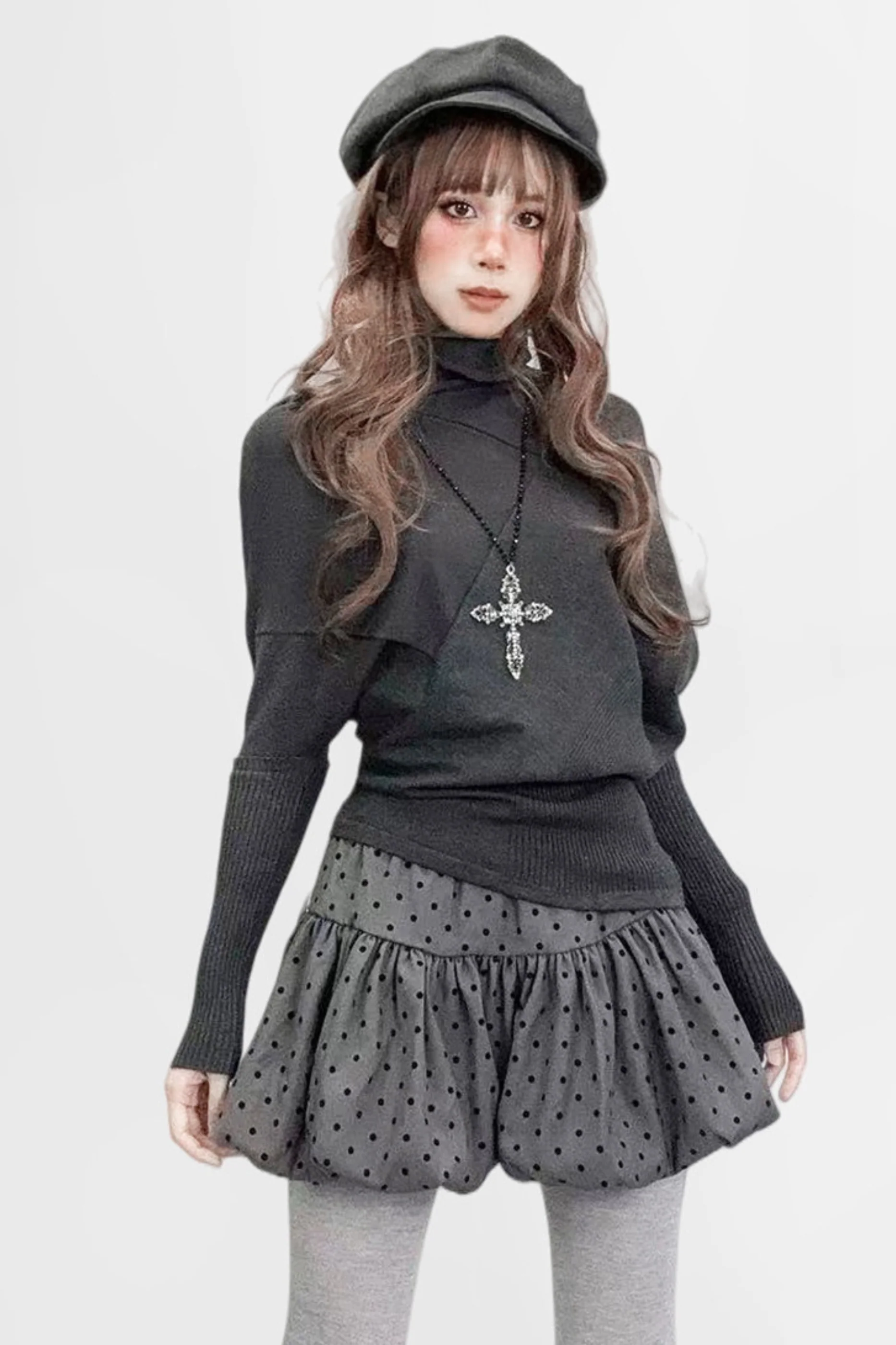 Dark Gray Asymmetrical Turtleneck Top