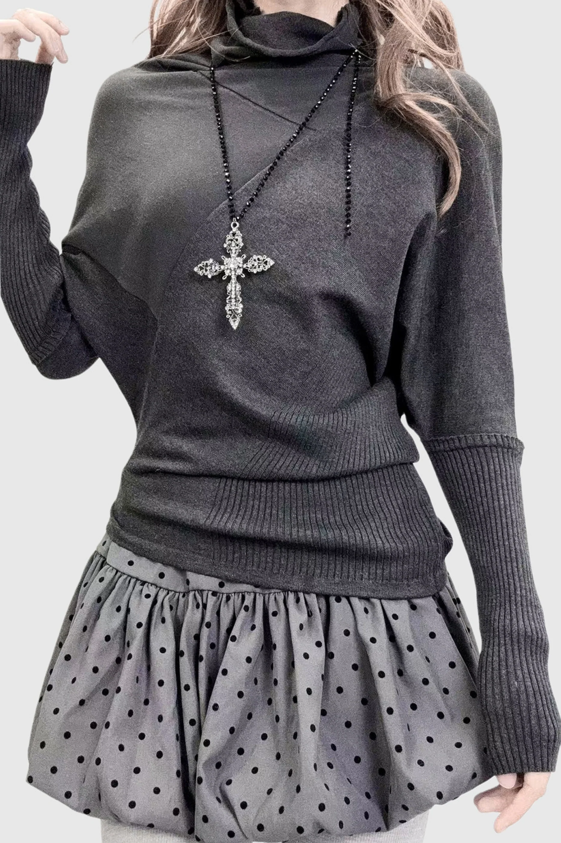 Dark Gray Asymmetrical Turtleneck Top - Image 2